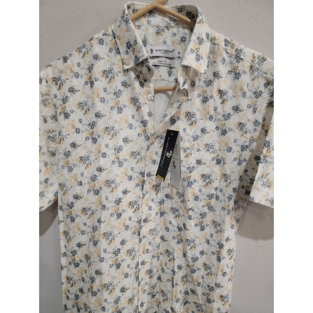 Shaftesbury London Men's Size 15 Slim Fit Floral Short Sleeve Non-Iron Shirt NWT